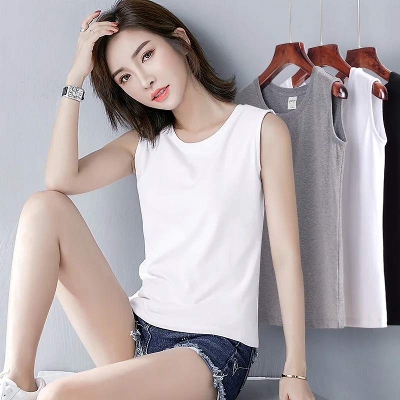 Womens Cotton Camis Solid color Female Slim Sleeveless Casual Vest Solid Color Crop Lower Cut Top For Ladies Fitness Vest Summer