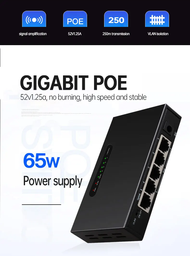 Imagem -02 - Switch Ethernet Portas Poe Gigabit 52v a mp Não Gerenciado Ligação Externa para ap Câmera Poe