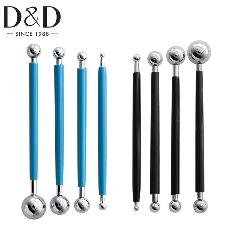 4pcs Sculpture Modeling Tools Stylus Clay Tools Dotting Sculpting Modeling Tool Set Double-Ended Metal Ball Cake Decoration Tool