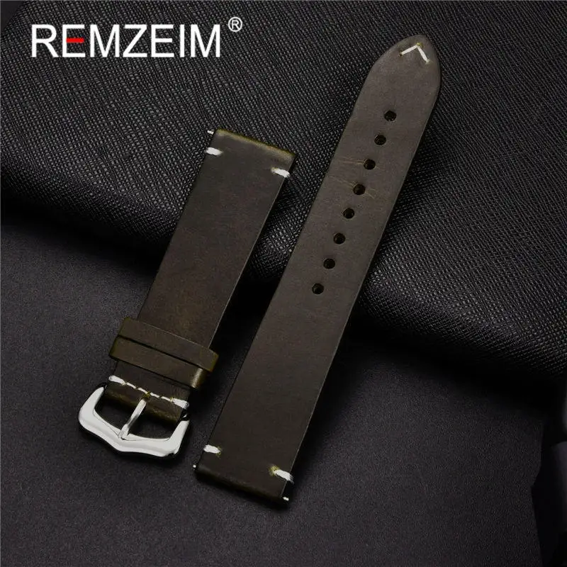 Handmade Oil Wax Leather Watchband 18mm 20mm 22mm 24mm Blue Red Brown Replacement Bracelet Strap Band Watch Accessories