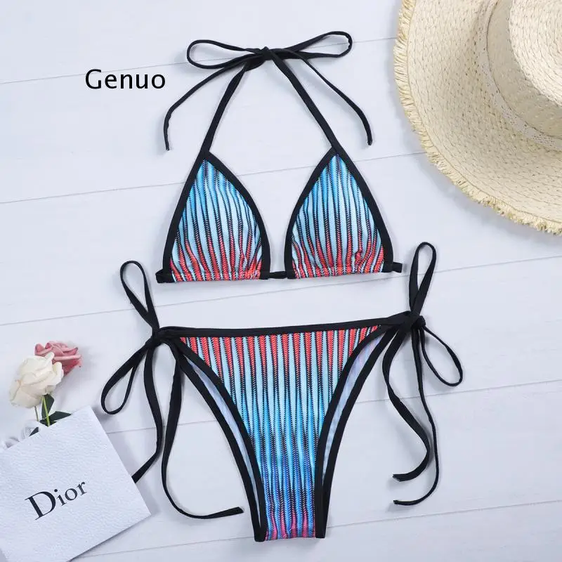 Sexy Bandage Striped Women's Swimsuit 2021 Summer Swimming Pool Beach Women's Swimsuit Push-Up Bikini Suit Bikini