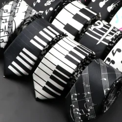 Klassieke muzieknoten bedrukte stropdas zijdeachtige smalle stropdassen slanke gladde pianogitaar stropdas eenvoudige elegante trendy unisex stropdassen cadeau