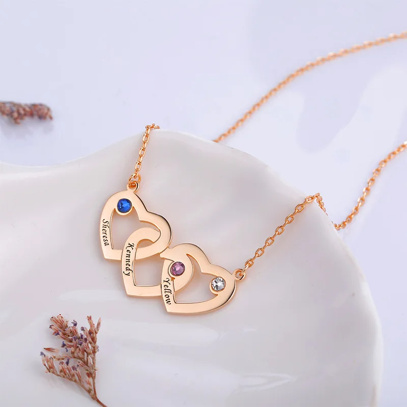 

Ожерелье с именем на заказ в форме сердца с камнем по месяцу рождения, ожерелья с именем семьи, ожерелья с подвесками «сделай сам» под заказ с гравировкой имени, Женские Ювелирные изделия