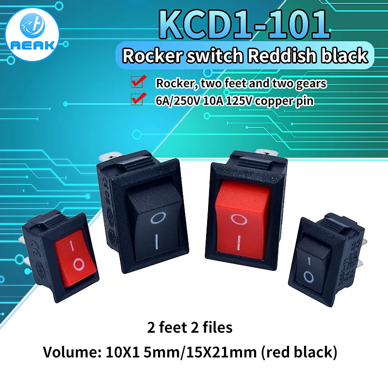 10pcs KCD1 Rocker Switch Push Button Mini Switch 6A-10A 250V KCD1-101 2Pin Snap-in On/Off 10*15 21*15MM Black Red White