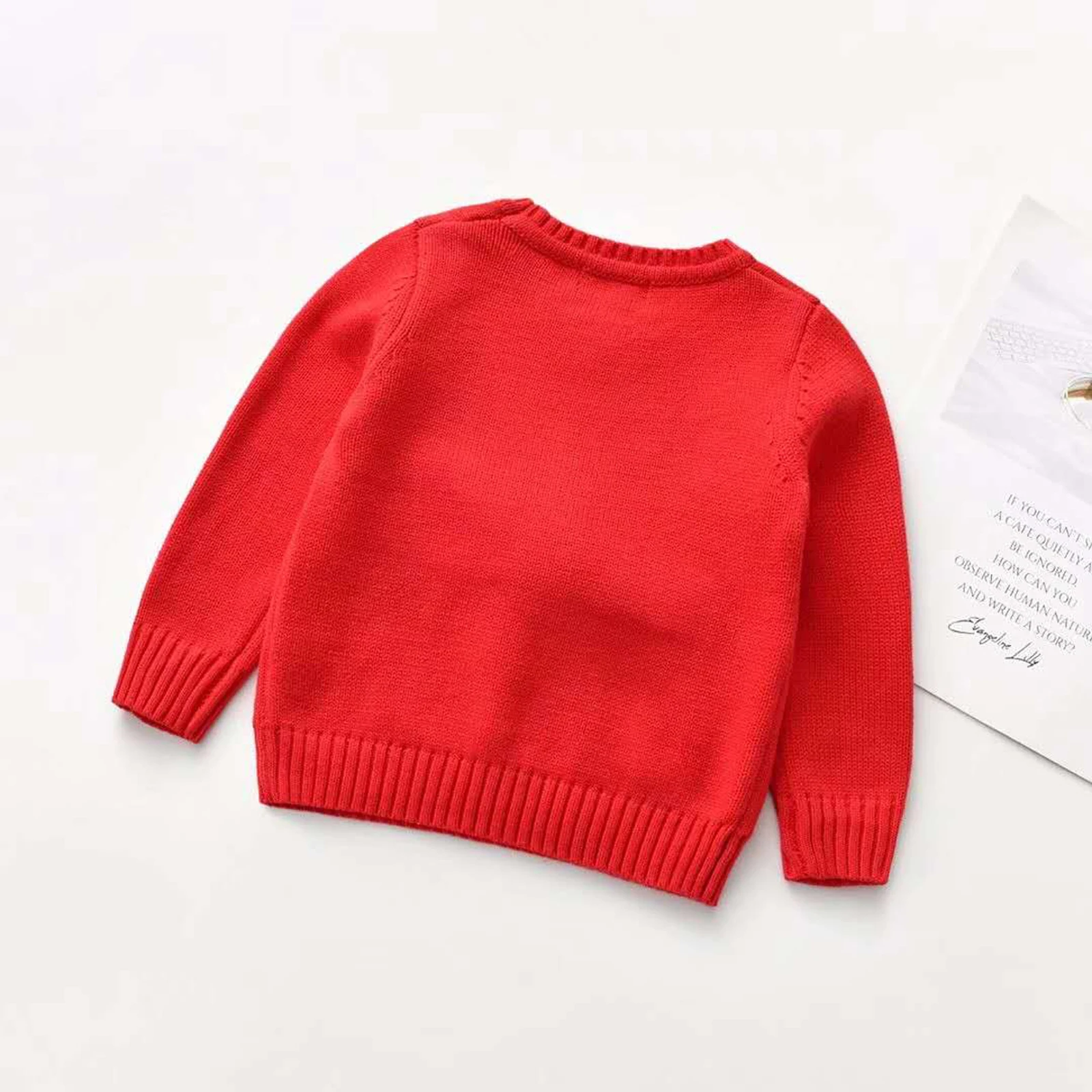 Christmas Baby Girls Boys Warm Sweater Tops Cartoon Print Long Sleeve Pullover Knit Tops Outfit 1-7Years