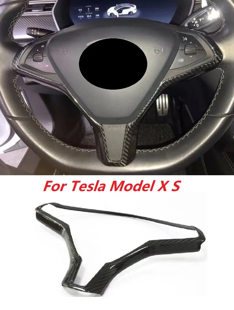 Dry Carbon Fiber Steering Wheel Cover Sticker Car Decoration Accessories Fit For Tesla Model X S