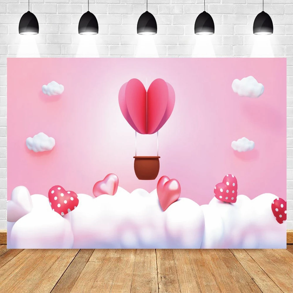 

Valentine's Day Background Hot Air Balloon Cloud Love Heart Newborn Baby Birthday Photography Backdrop For Photo Booth Props