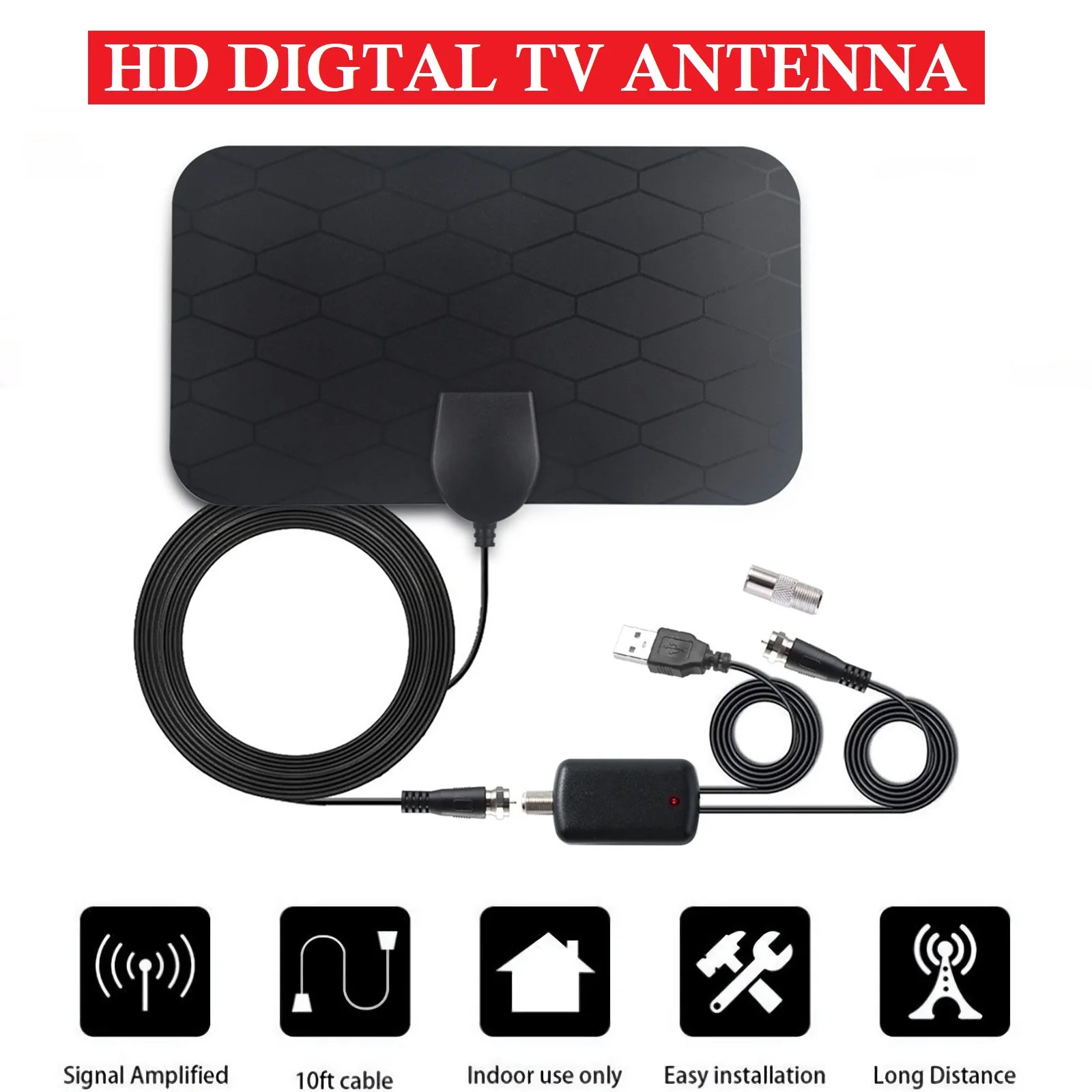 Indoor 1500 Miles Digital Antena TV Aerial Amplified HDTV Antenna 4K DVB-T2 Freeview Isdb-tb Local Channel Broadcast