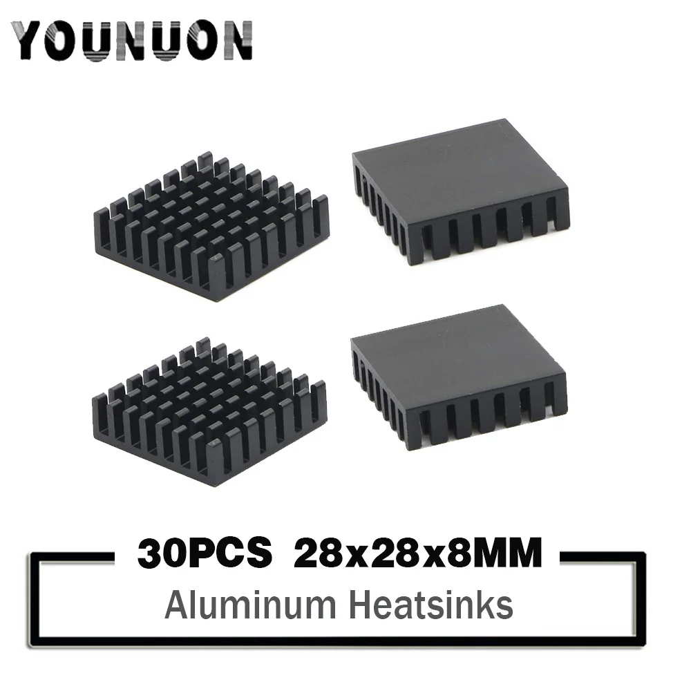 

30Pcs YOUNUON Heatsink 28x28x8mm Radiator Cooler Aluminum 28*28*8mm Heat Sink 28mm*28mm*8mm Metal Slotting For Cooling 28mmx28mm