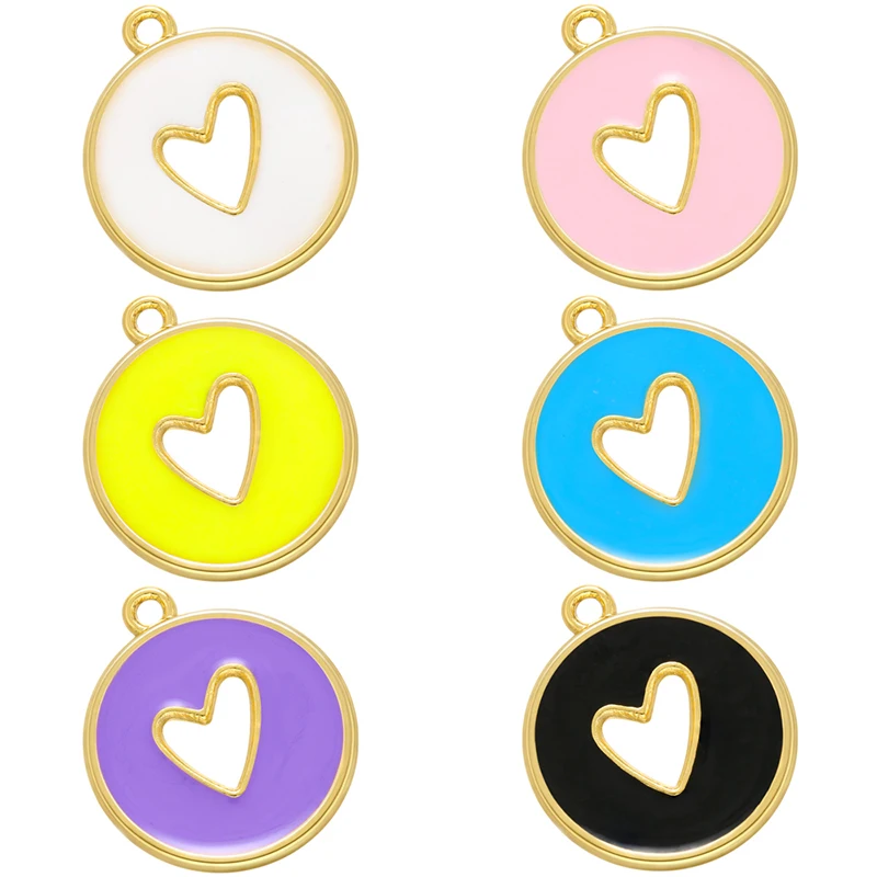 ZHUKOU NEW Heart Enamel Pendant for women DIY handmade Necklace earrings jewelry making accessories supplies wholesale VD934