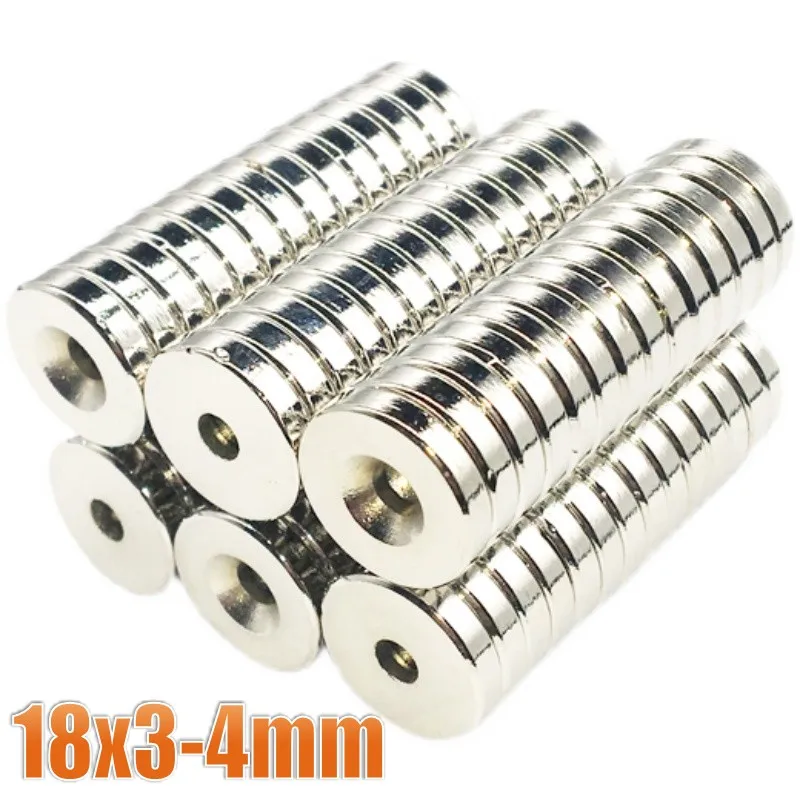 

5~200Pcs 18x3 Hole 4mm N35 NdFeB Countersunk Round Magnet 18*3 mm Super Powerful Strong Permanent Magnetic imane Disc