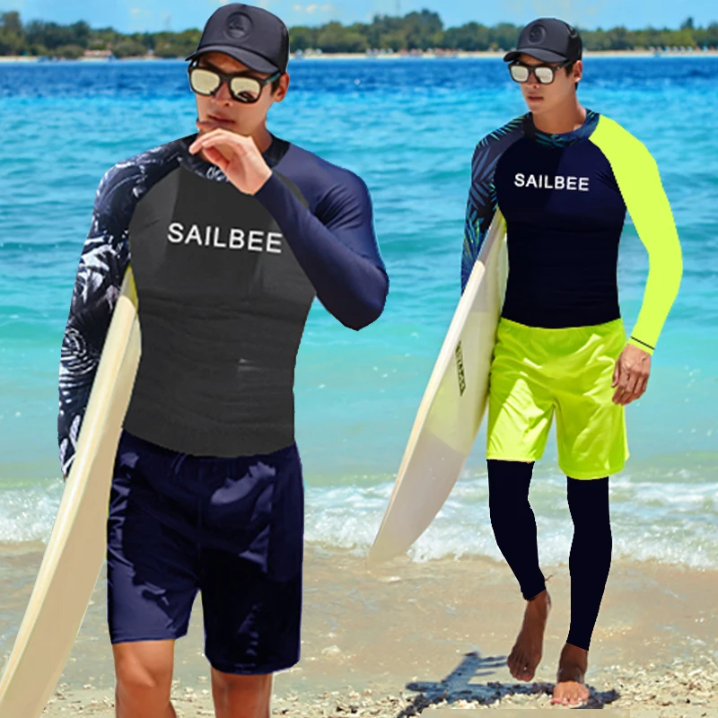 SAILBEE Men UV Protect Swimwear Long Sleeve Swimsuit Mens Rashguard Surfing Rash Guard Surf Shirt For Swimming Sail Drop Ship