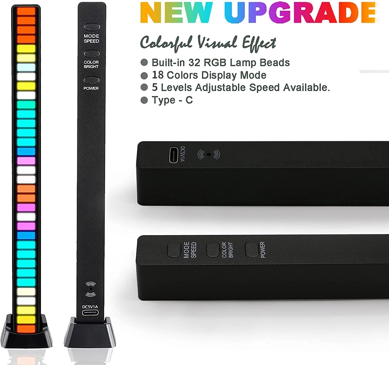 Smart LED Light Bar 32 LED Music Level Indicator Sound Control Audio Spectrum RGB Light LED Display Rhythm Pulse Colorful Signal