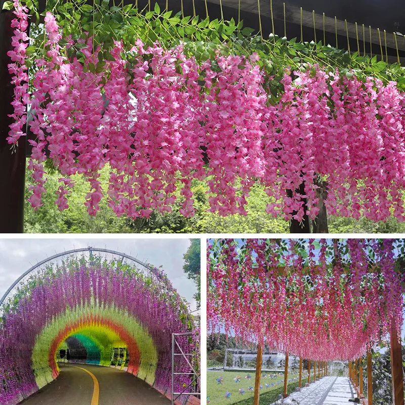 

12pc/lot Artificial Silk Wisteria Trailing Viola Flower Vine Wall Hanging Rattan Garland Gallery Party Garden Arch Wedding Decor