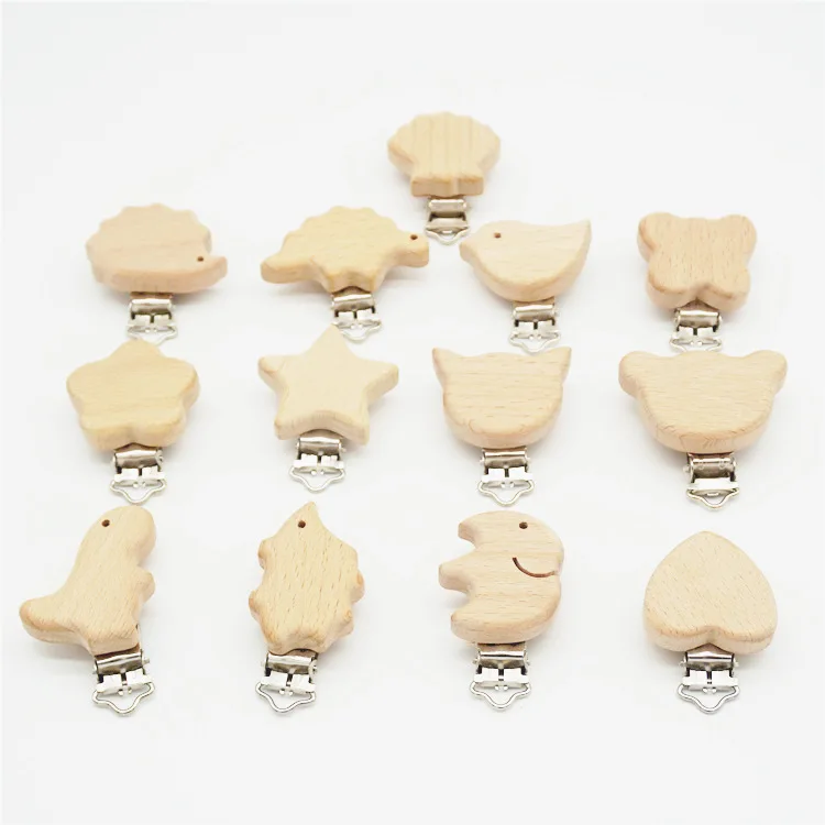 2020 hot New Arrival Lovely Wooden Pacifier Clip Natural Wood Baby Pacifier Clips Dummy Clips DIY Pacifier Chain Accessory