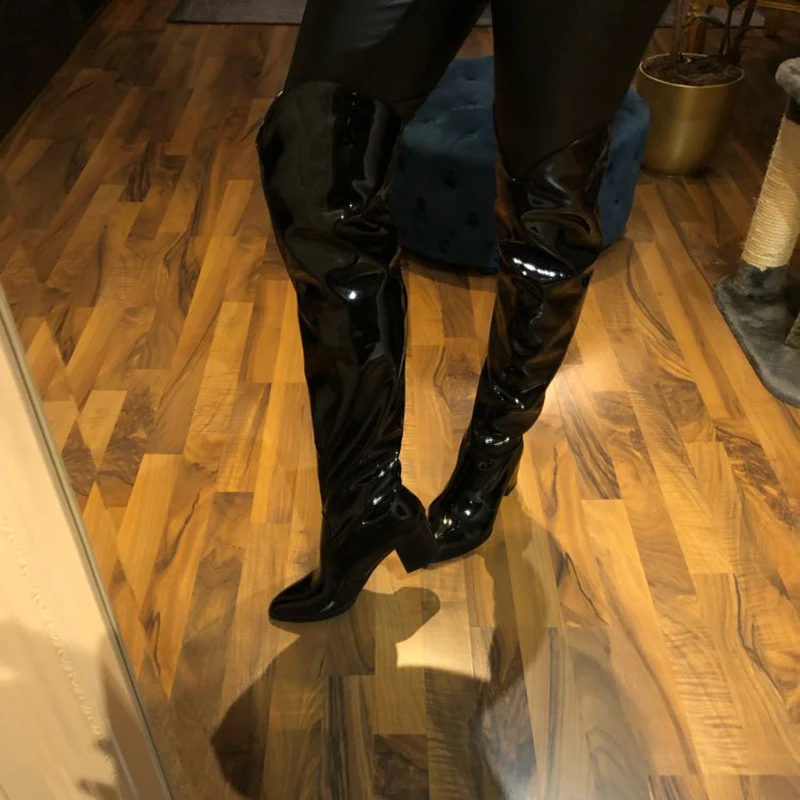 2023 New High Quality Over The Knee Boots Woman Long Boots Snake Print Women winter footwear sexy Winter Patent Leather boots