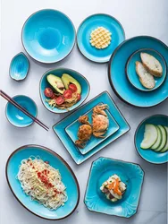 LingAo-Japanese Ceramic Ramen Bowl, Salad Plate, Sushi Plate, Spoon, Hotel and Restaurant Tableware Set