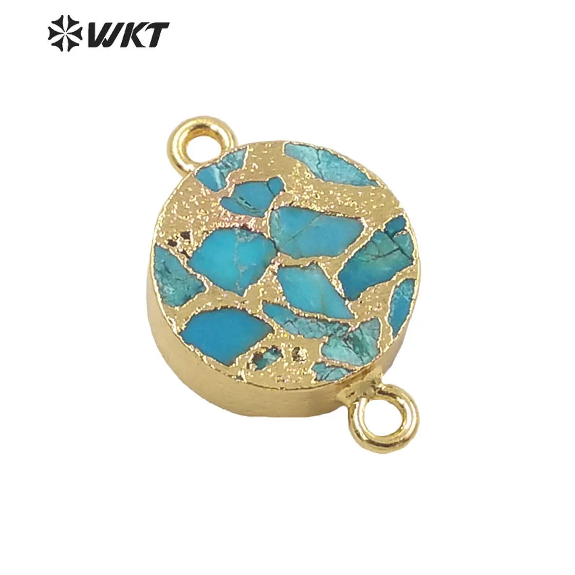 

WT-C300 Wholesale New Small Round Double Loops Natural Copper Turquoises Connectors For Necklace Bracelet Design Girl Neckalce