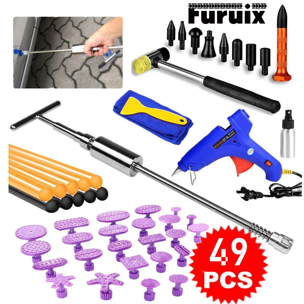 49 Pcs Car Dent Remover Tool Paintless Dent Repair Kit,Slide Hammer Tools Purple Tabs for DIY Automobile Body Dent Removal Tools