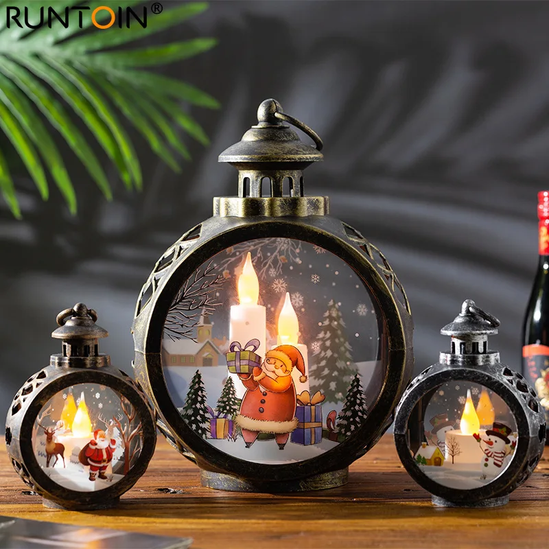 Christmas Santa LED Lights Window Pendant Ornaments Claus Snowman Wind Lanterns Holiday Home Decoration Pendants New Year Gifts