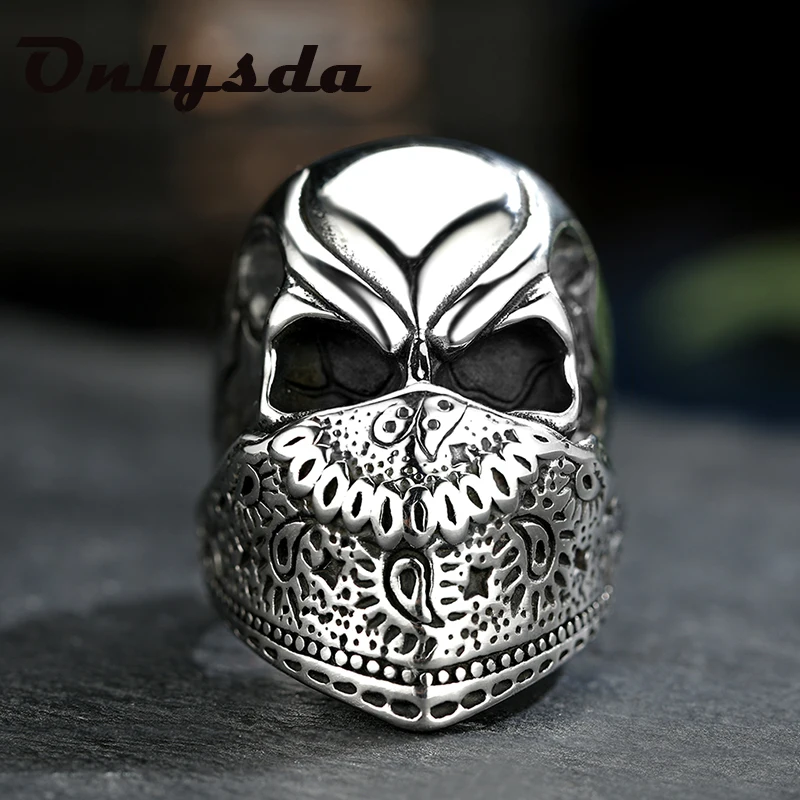 Anillo Hombre Wholesale Stainless Steel Gothic Skull Mask Face Ring Biker Hiphop Rock Jewelry Unique Fashion Gift For Men