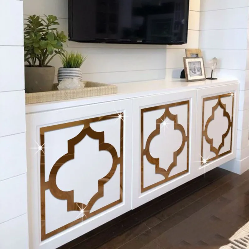4pcs of Set 3D Mirror Wall Stickers  DIY Furniture Stickers Wall Home Decor Living Room Decoration Self-adhesive Sticker