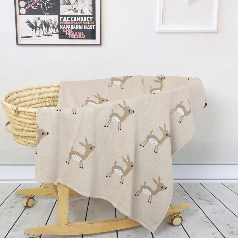 Baby Blankets Knitted Super Soft Newborn Infant Cotton Stroller Bed Sleeping Covers Cute Deer Toddler Girls Boys Sofa Crib Quilt