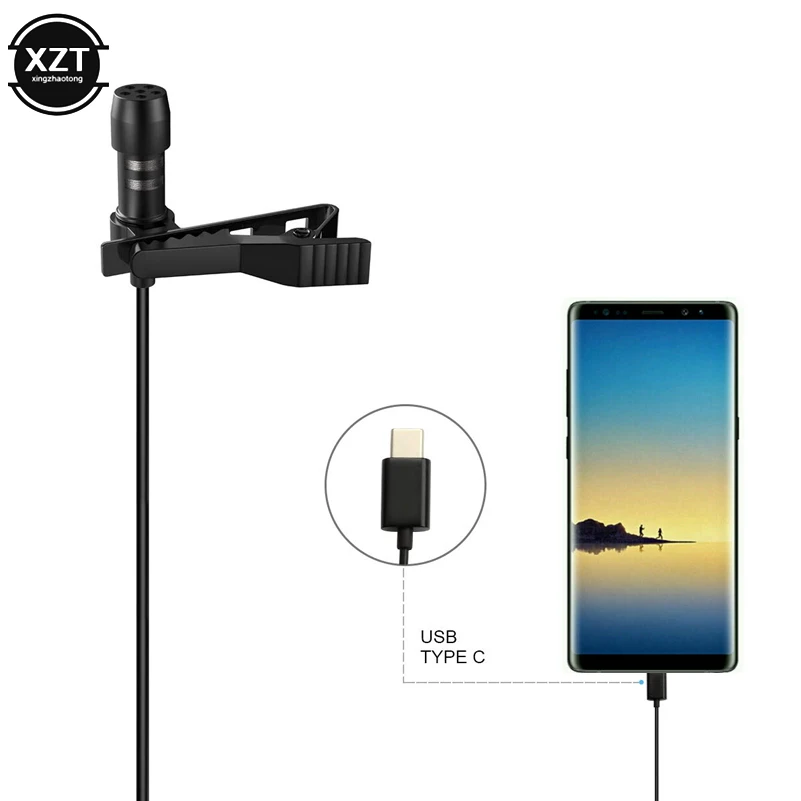 USB Type-C ไมโครโฟน MIni Lapel Lavalier Clip-On ไมโครโฟนคอนเดนเซอร์เสียงสำหรับ Huawei Xiaomi Android SmartPhone