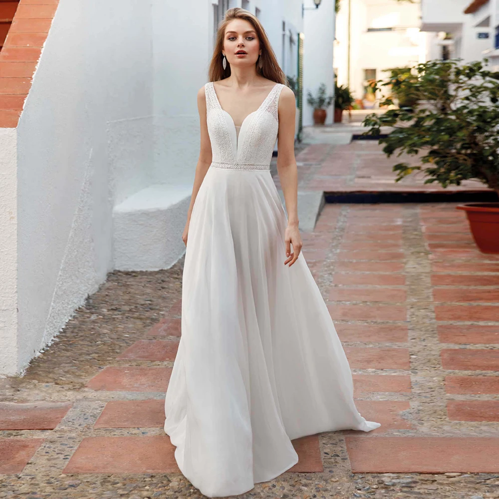 Requintado vestido de casamento boêmio até o chão vestido de noiva boho branco marfim chiffon praia vestido de noiva сgown gown 2021