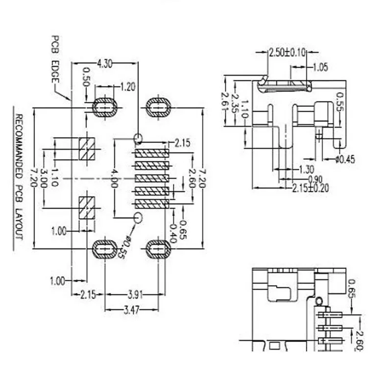 Presa femmina MICRO USB Mike 5P scheda plug-in a 4 pin 7.2 connettore terminale a porta piatta spina di ricarica Android