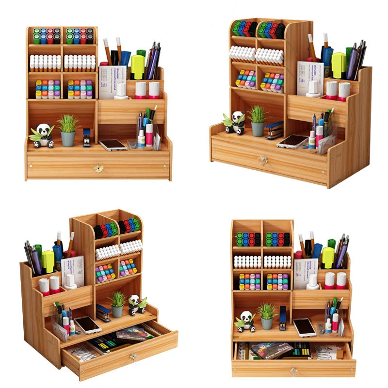 Creative wooden pen holder stationery storage box B17 desk finishing box student bedroom decoration storage pen holder