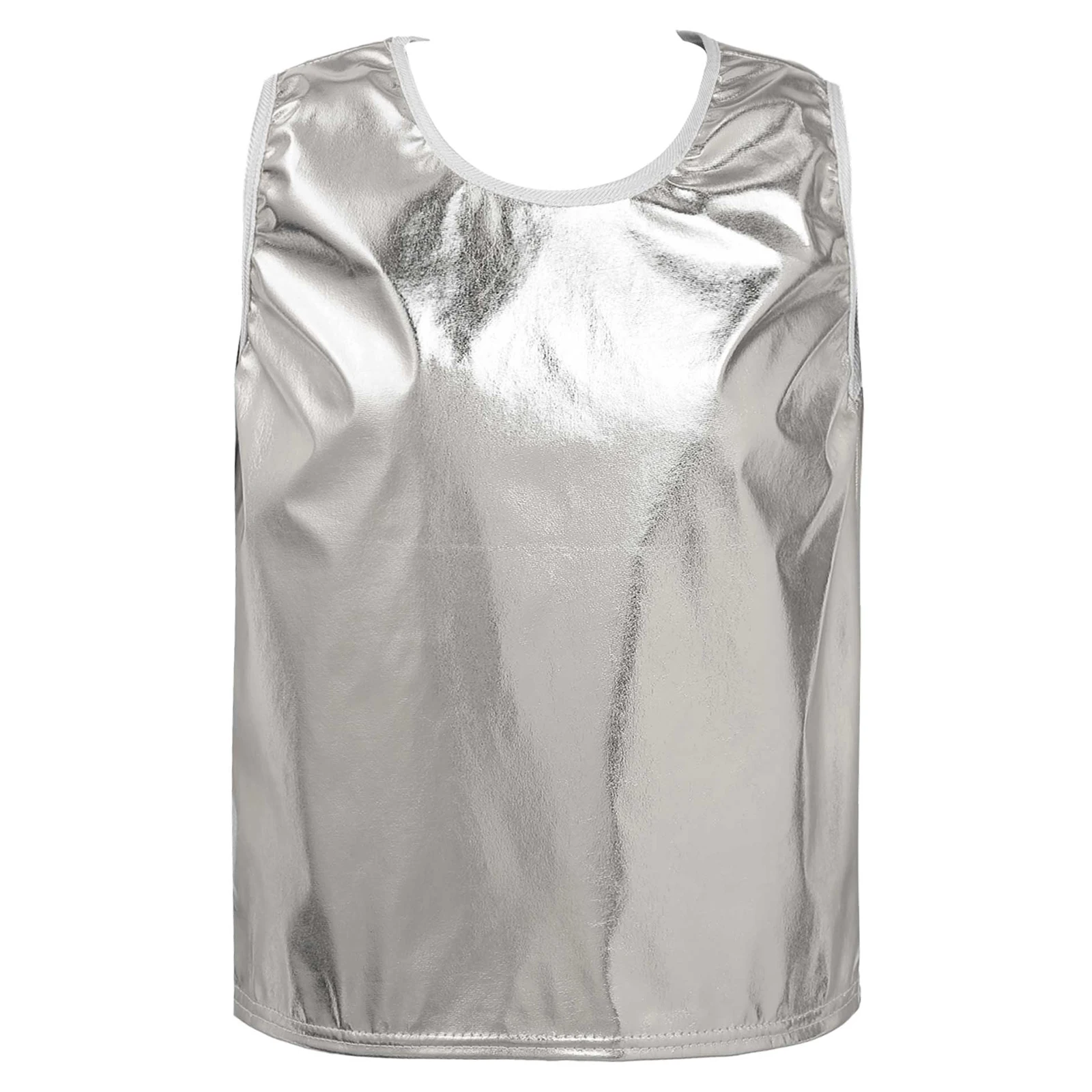 Hip Hop Kids Clothing Shiny Metallic Solid Color Sleeveless Vest Ballet Dance Tank Tops Jazz Dancing Performance Party Costume