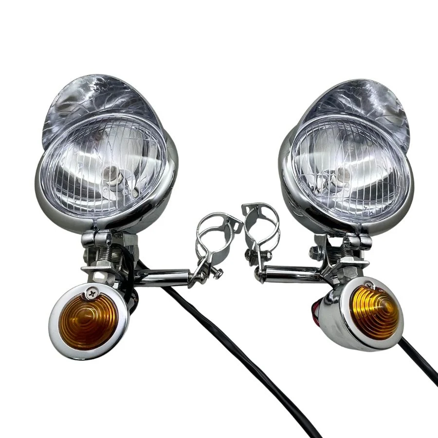 Chrome Black Universal Motorcycle Driving Fog Spot Light 33-43 MM Fork Tubes Motorbike Front Turn Signal Lamp Indicator