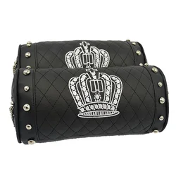 Leather Car Headrest Pillows Leather Rivets Auto Crown Embroidery Neck Supports For Car Seat Cushion Cover Interior Accessories