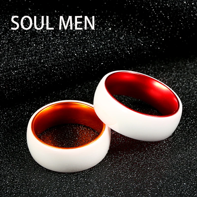 8mm Trendy Ceramics Rings For Women Men Wedding Bands Engagement Gift Dating Ring White Orange And Red Color Engrave Soul Men