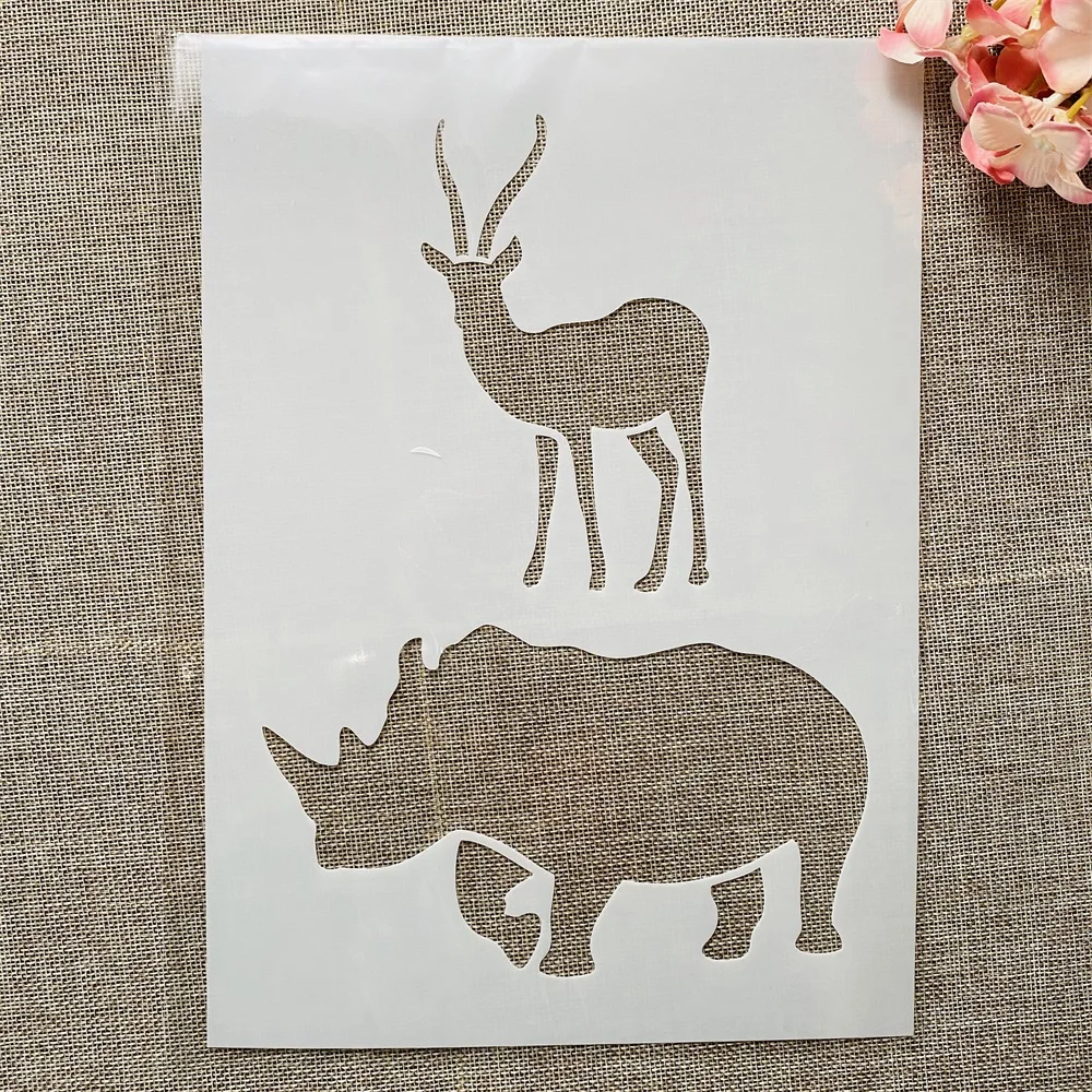 

A4 29cm Deer and Rhinoceros DIY Layering Stencils Wall Painting Scrapbook Coloring Embossing Album Decorative Template