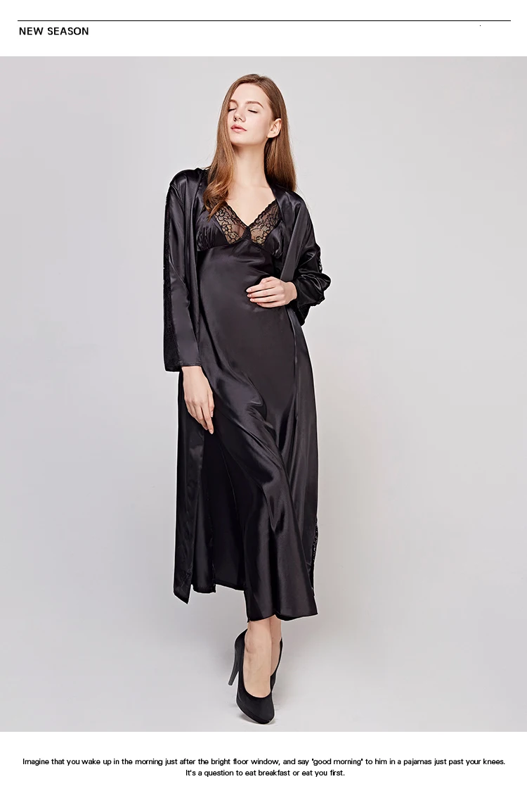 

Autumn New Hollow Out Long Section Women Robe Set Lace Sexy Spaghetti Strap Cardigan Twinset Bathrobe