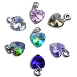 50 Pieces/Bag of 14mm Heart-Shaped Crystal Rhinestone Pendant Metal Silver Pendants Accessories DIY Jewelry Making Materials