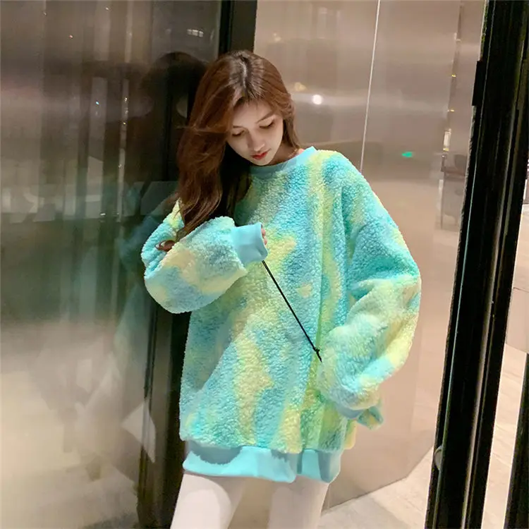 2021 New Winter Rainbow Kawaii oversize Harajuku felpe con cappuccio da donna felpa calda dolce top High Street abiti in stile coreano