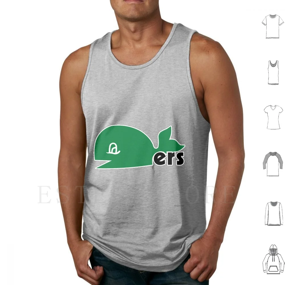 Camisetas sin mangas de algodón con logo alternativo de Whalers, verde y azul, para deportes, hockey, ciudad, invierno, hockey sobre hielo, con logo de palo.