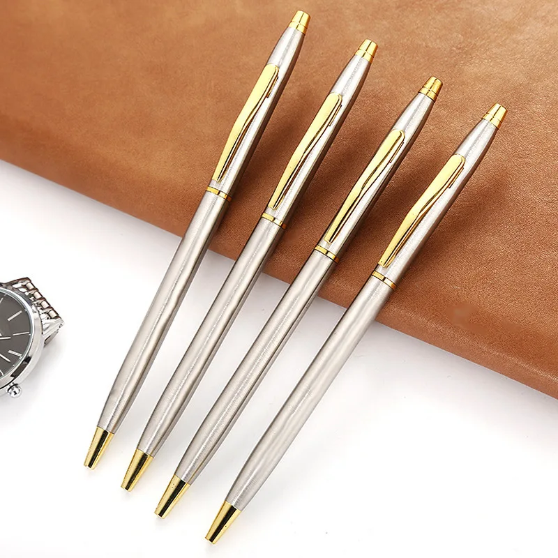 1 Pc/Lot New Arrival Stainless Steel Rod Rotating Metal Ballpoint Pen Commercial Ballpoint Pen Gift Stationery