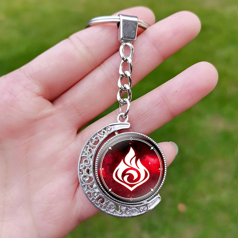 New Genshin Impact Keychain Rotated Moon Pendant Cosplay Figure Poster Game Eye of God Metal Key Chain Women Bag Keyring 2022