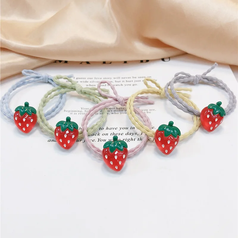 5Pcs/set New Small Strawberry Hair Rope for Women Girls Lovely Elastic Ponytail Holder Kids Headwear Head Ornament Scrunchie image 4