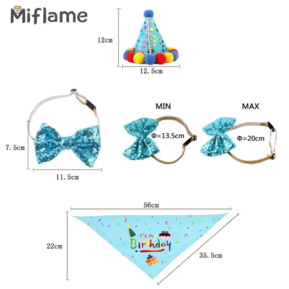 Miflame Birthday Dog Bandana Adjustable Dog Bowtie Cute Pet Hat Dog Triangle For Pet Supplies Set Border Collie Labrador Bowtie