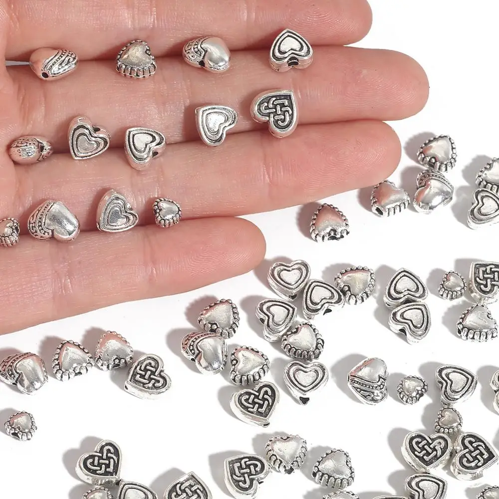 20-50pcs Antique Silver Color Alloy Love Spacer Beads Heart-shaped Charm Loose Beads For Jewelry Making DIY Earrings Necklace