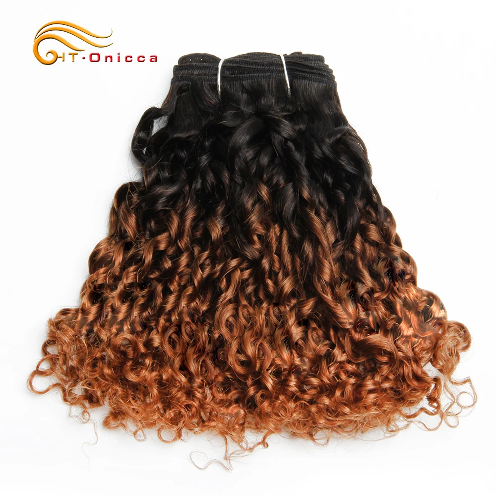 70g/pc Brazilian Ombre Hair Bundles Pixie Curls Human Hair Bundles With Closure Hair Extensions Curly Hair Bundles With Closure