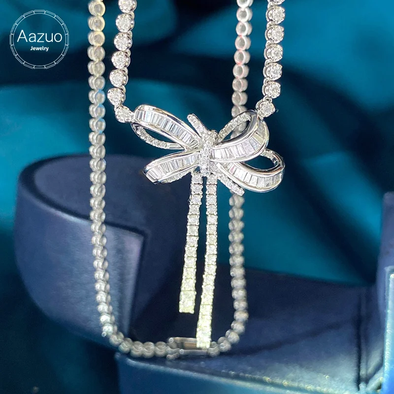 Aazuo-collar con lazo grande para mujer y mujer, oro blanco original de 18 quilates, diamante auténtico de 4,5 quilates, regalo para fiesta de boda Au750