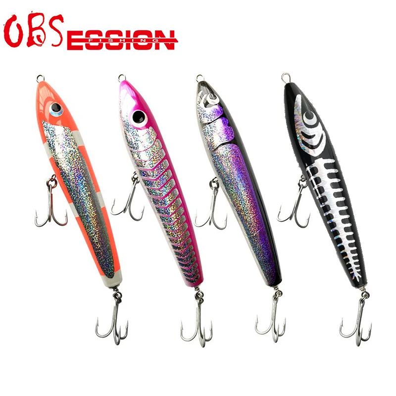 Wood GT Popping lure Fishing Topwater Pencil Lure with Assist Hooks 140g 26.5cm Saltwater Fishing Wooden Trolling Bass Bait