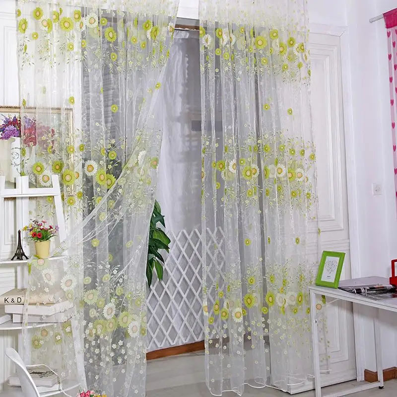 

Sunflower Pattern Tulle Voile Window Curtain For Living Room Bedroom Panel Sheer Drape Scarf Living Room Curtain Home Decor