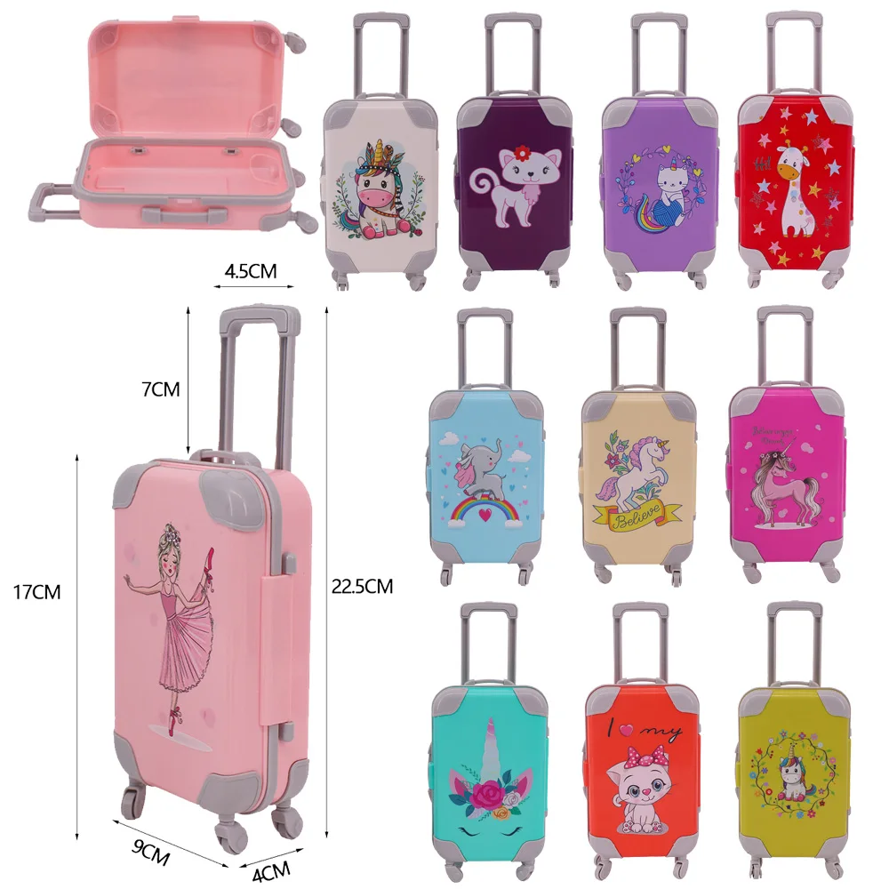 Large-capacity unicorn print push-pull suitcase, 18-inch American doll and 43cm newborn toy accessories, birthday holiday gifts